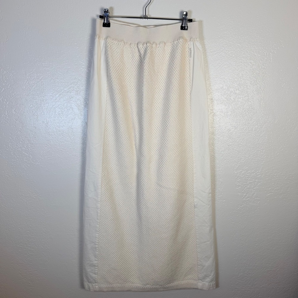 Blue Willis Womens L Cream 100% Cotton Stretch Knit Maxi Skirt Minimalist Chic